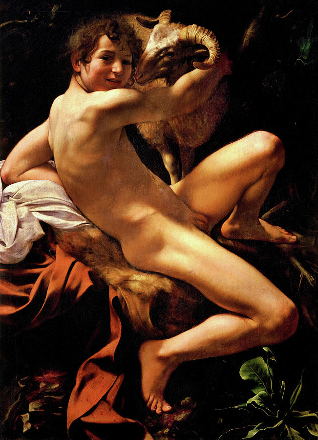 Caravaggio Painting - Saint John the Baptist, Youth with a Ram, 1602 by Caravaggio
