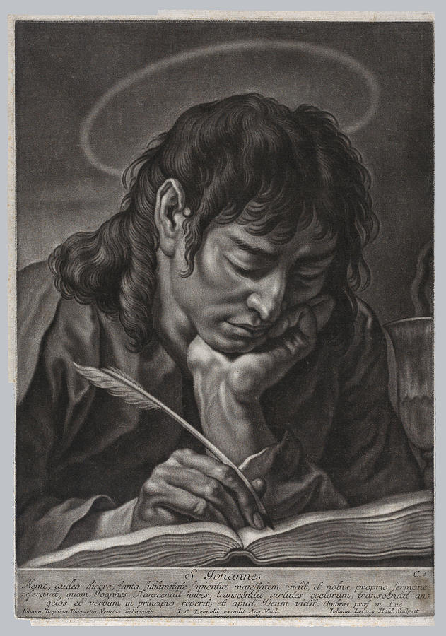 Saint John the Evangelist, head and shoulders, writing with a quill Drawing by Johann Lorenz Haid