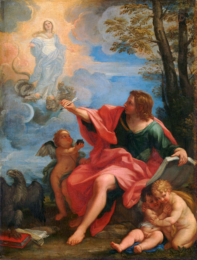 Saint John the Evangelist on Patmos Painting by Circle of Carlo Maratta