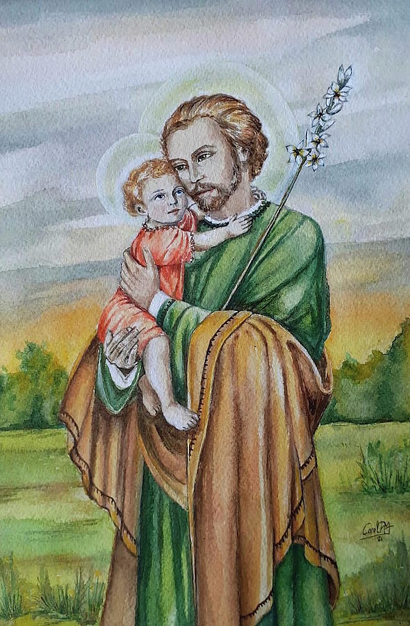Saint Joseph and Child Painting by Carolina Prieto Moreno