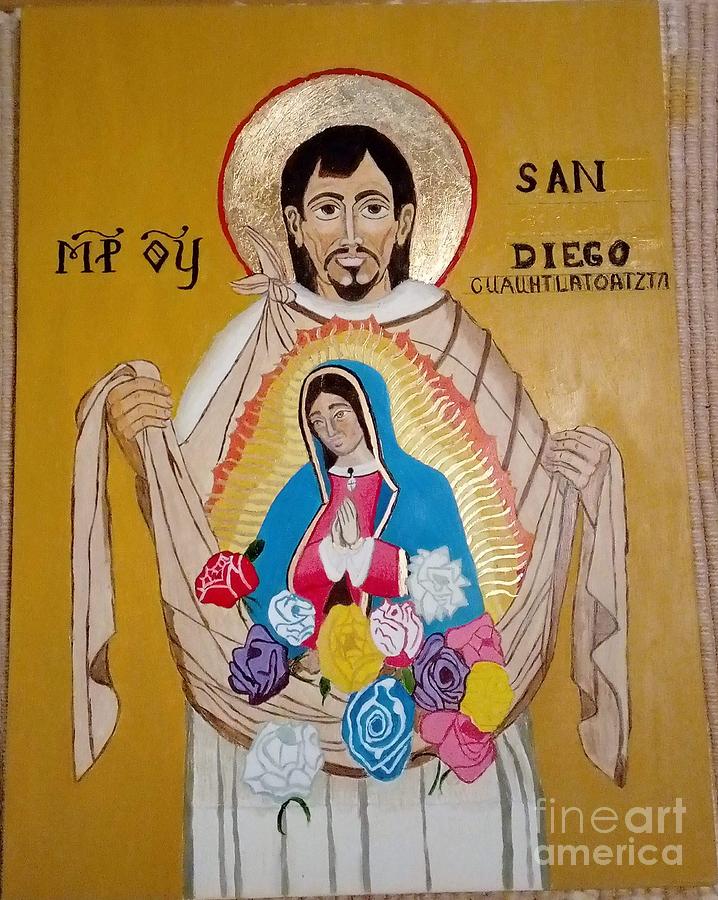 Saint Juan Diego and the Blessed Virgin Mary Painting by Sherrie Winstead