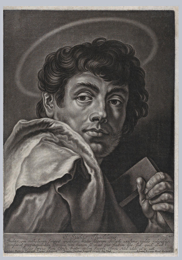 Saint Jude, head and shoulders, holding a square rule Drawing by Johann Lorenz Haid