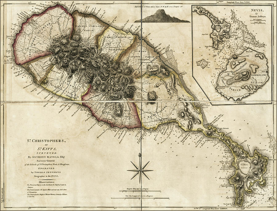 Vintage Photograph - Saint Kitts and Nevis Vintage Map 1775 by Carol Japp