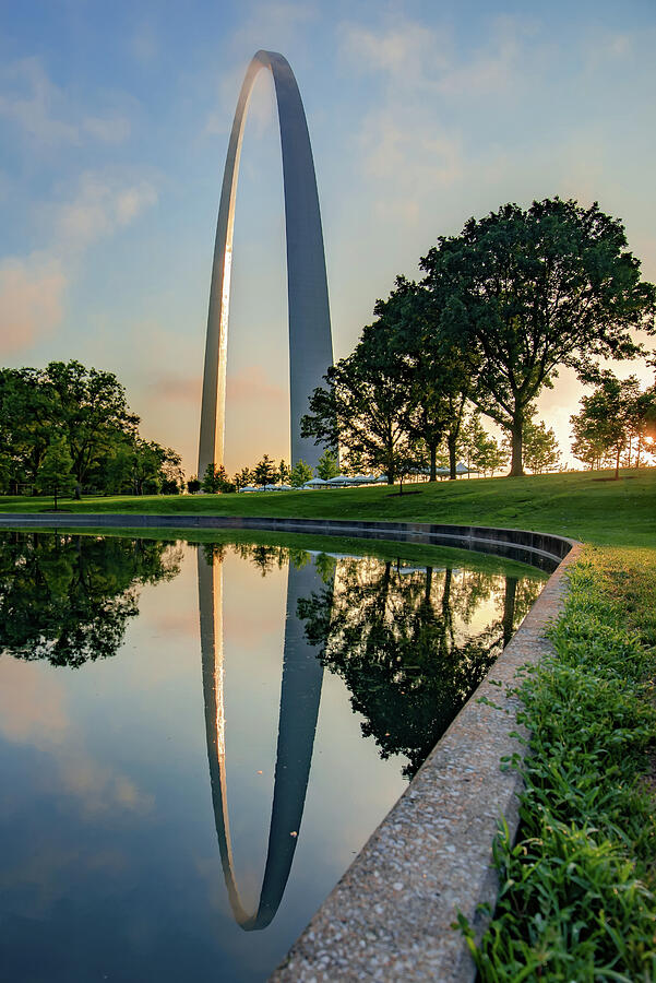 Saint Louis Arch Reflections at Sunrise Photograph by Gregory Ballos