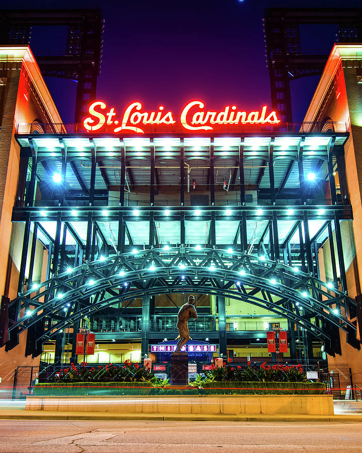 Saint Louis Busch Stadium and Stan Musial Statue Photograph by