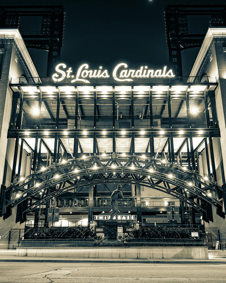 Saint Louis Busch Stadium And Stan Musial Statue - Sepia Photograph