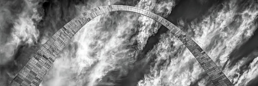 Saint Louis Gateway Arch Panoramic - Black and White Photograph by Gregory Ballos