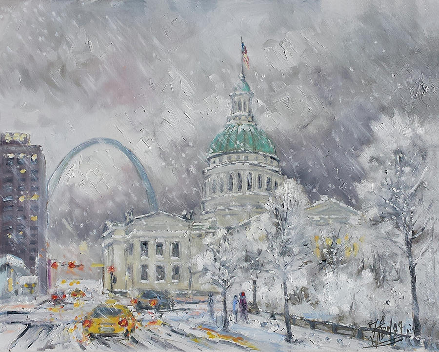 Saint Louis Old Courthouse - Winter Storm Painting by Irek Szelag