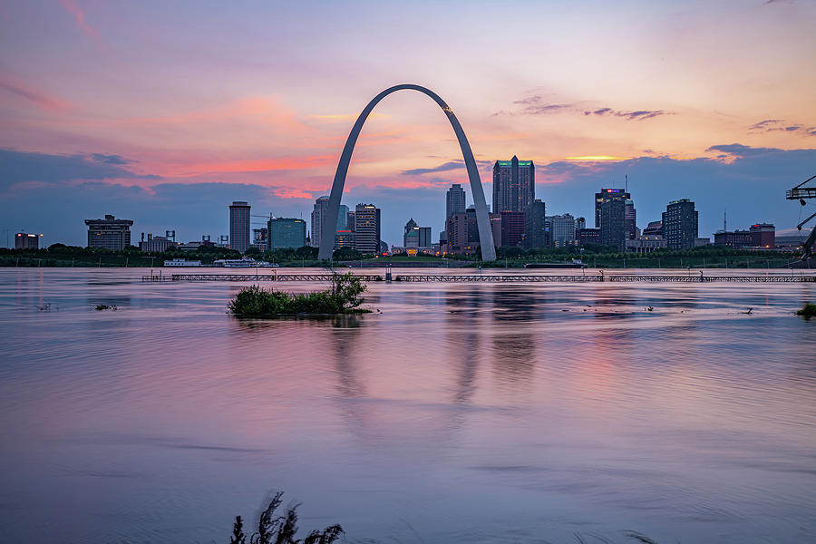 Saint Louis Skyline Sunset Over Mississippi River Photograph