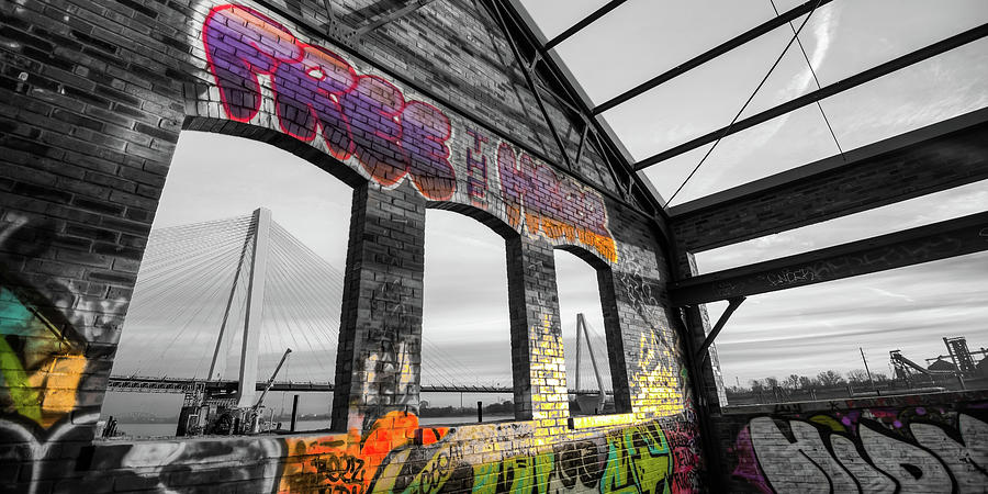 Saint Louis Stan Musial Bridge Through Urban Graffiti - Selective Color 