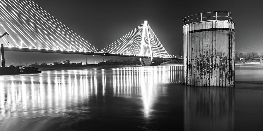 Saint Louis Stan Musial Veterans Memorial Bridge Black and White Panorama Photograph by Gregory Ballos