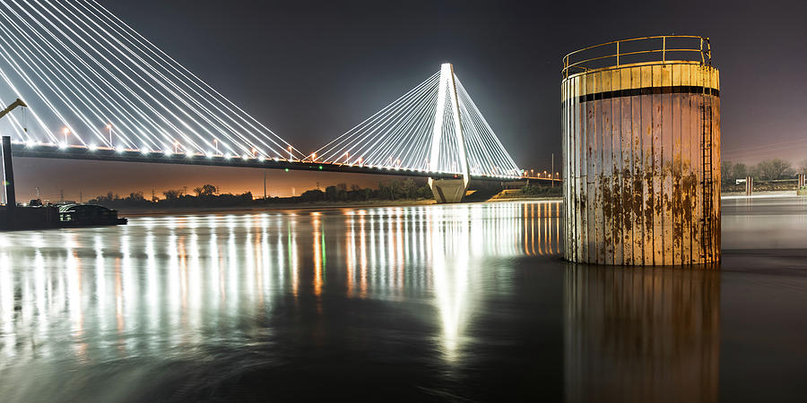 Saint Louis Stan Musial Veterans Memorial Bridge Night Panorama Photograph by Gregory Ballos