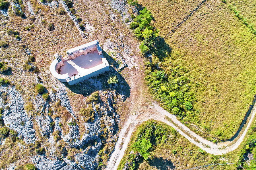 Saint Lovre church ruin in Vrsi aerial view Photograph by Brch Photography