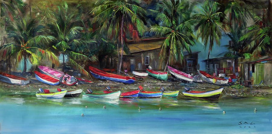 Saint Lucia Waterfront Painting by Jonathan Guy-Gladding JAG
