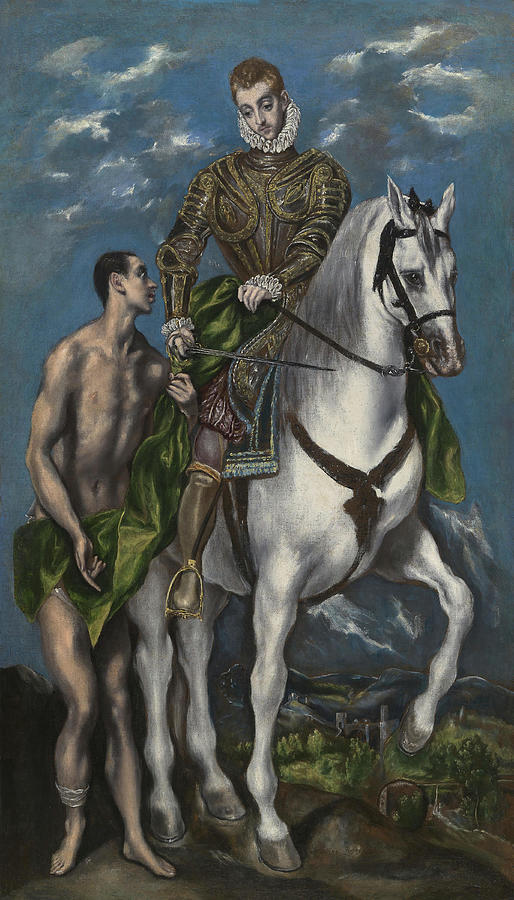 Saint Martin and the Beggar. El Greco -Domenikos Theotokopoulos-, Greek, active in Spain, 1541-16... Painting by El Greco -1541-1614-