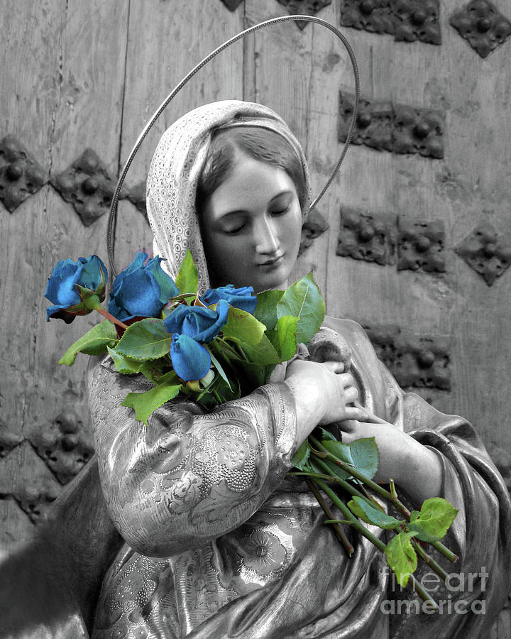Saint Mary and Blue Roses Photograph by Munir Alawi