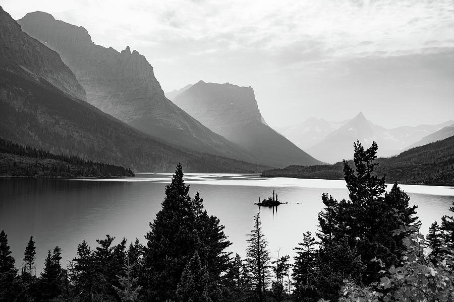 Saint Mary Lake And Wild Goose Island In Black And White - Glacier NP Photograph by Gregory Ballos