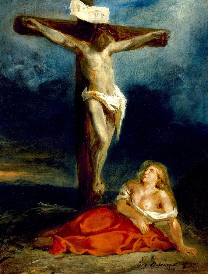  Saint Mary Magdalene at the Foot of the Cross #1 Painting by Eugene Delacroix