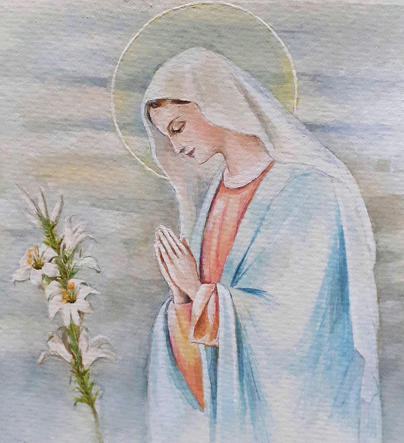 Saint Mary with lily Painting by Carolina Prieto Moreno