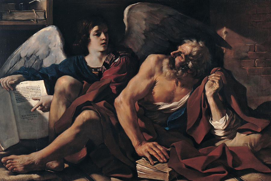 Saint Matthew and the Angel, 1622 Painting by Guercino