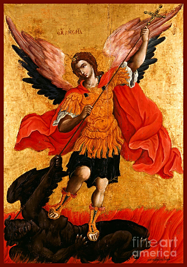 Saint Michael and the Devil The Archangel Michael Painting by Poulakis  Theodoros Cruz de pericón