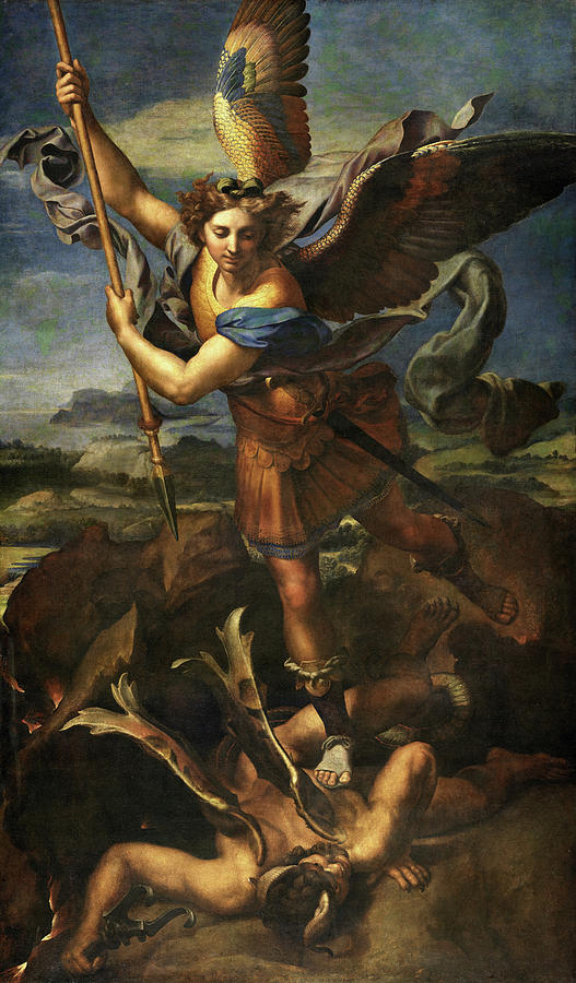 Raphael Painting - Saint Michael Vanquishing Satan, 1518 by Raphael
