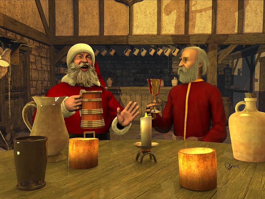 Saint Nicholas and Santa Drink a Toast Digital Art by David Luebbert