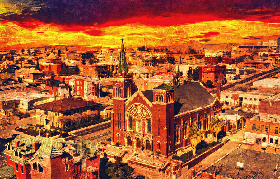 Saint Patrick Cathedral in El Paso, Texas - digital painting Digital Art by Nicko Prints