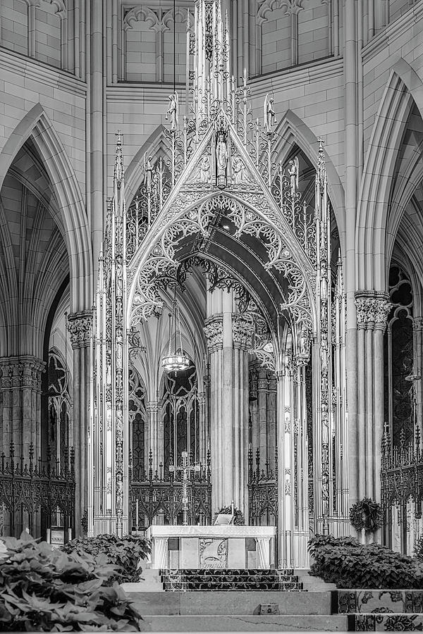Saint Patricks Cathedral Altar BW Photograph by Susan Candelario