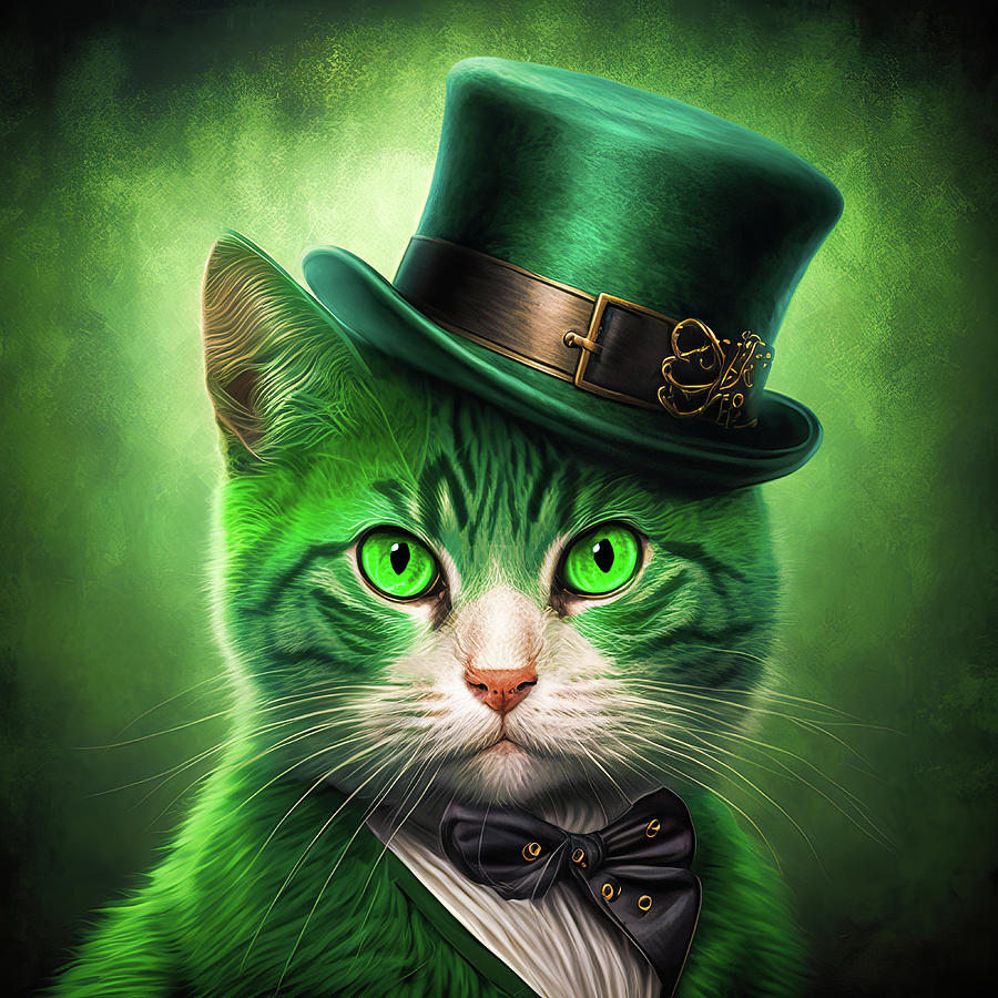 Saint Patricks Day Cat 01 Digital Art by Matthias Hauser