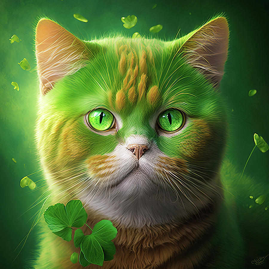 Saint Patricks Day Cat 05 Digital Art by Matthias Hauser
