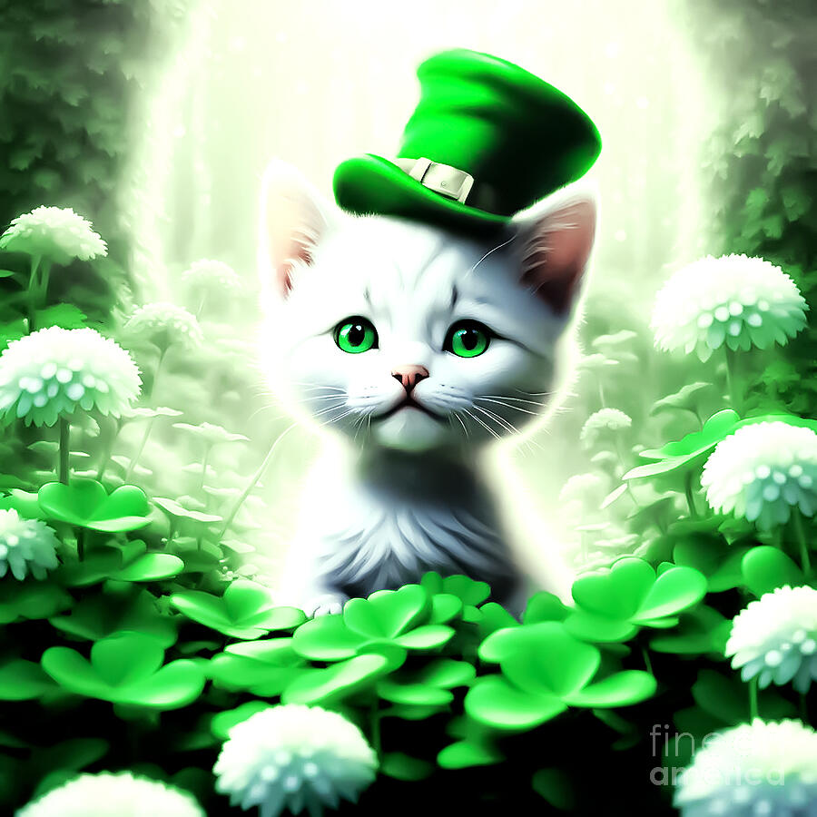 Saint Patricks Day Kitty Digital Art by Eddie Eastwood