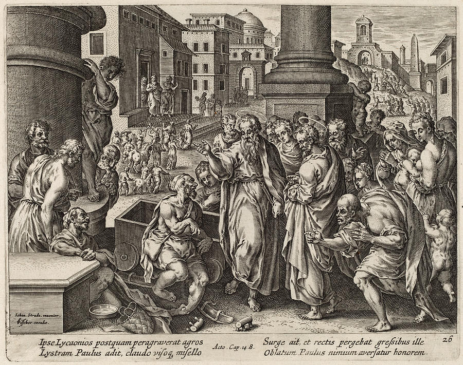 Saint Paul Heals the Lame Man at Lystra Drawing by Philip Galle