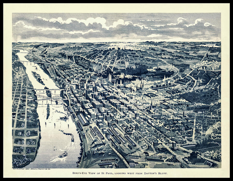 Saint Paul Minnesota Vintage Map Birds Eye View 1893 Photograph by ...