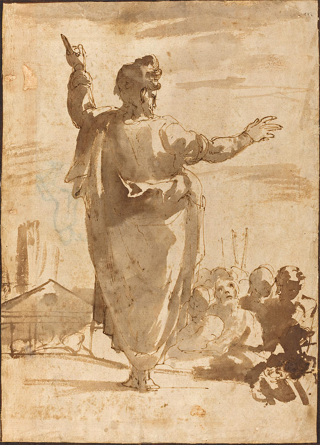 Saint Paul Preaching Drawing by Attributed to Agostino Carracci