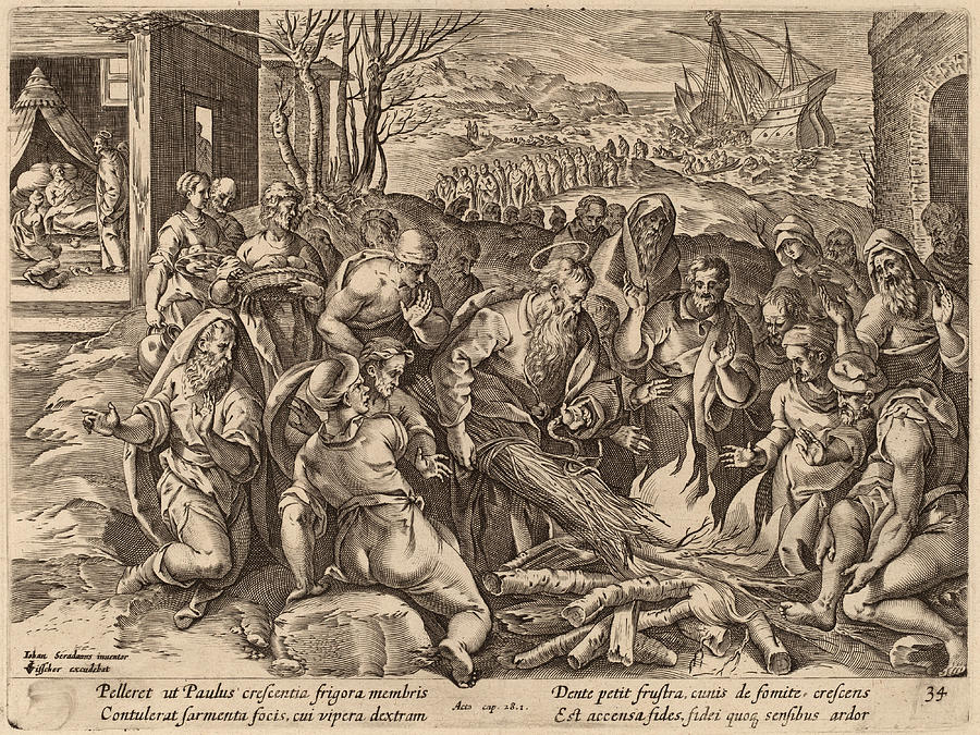 Saint Paul Shipwrecked on the Island of Melita Drawing by Philip Galle