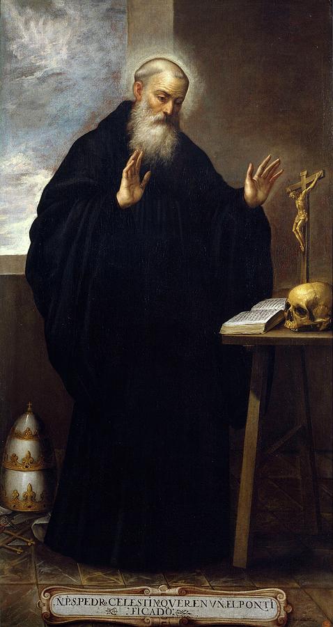 Saint Peter Celestine, Pope, First quarter 17th century, Spanish School, Oil ... Painting by Bartolome Roman -c 1587-1647-