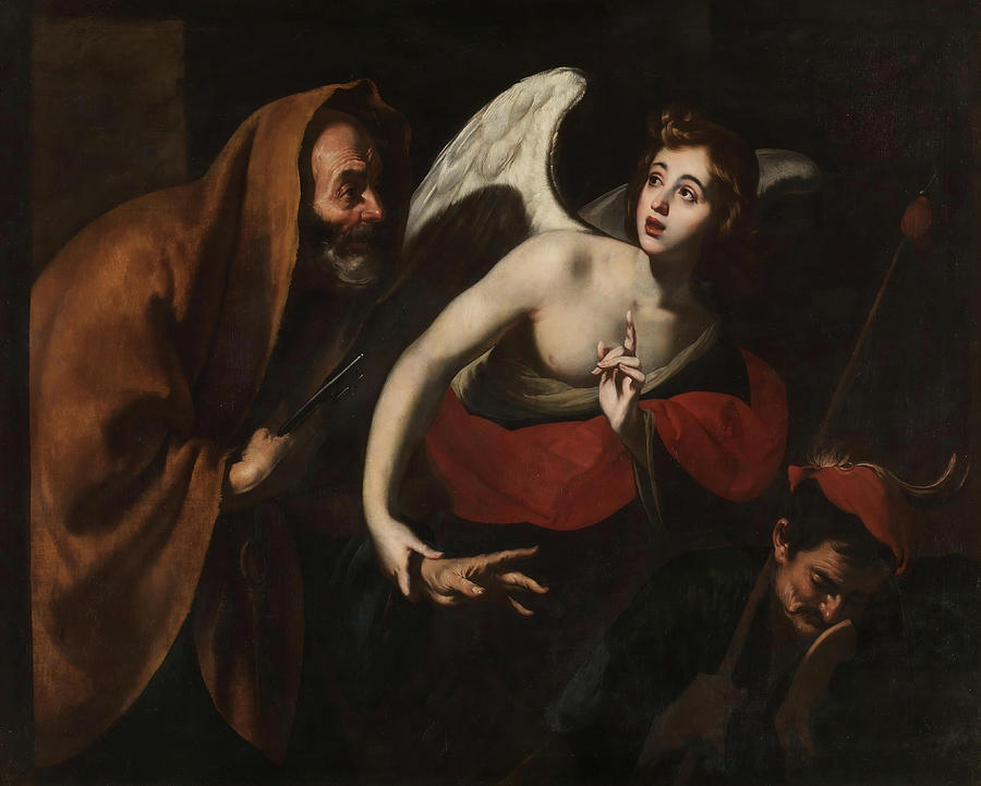 Saint Peter freed by an Angel. 1630 - 1640. Oil on canvas. Painting by Giuseppe Marullo -1610-1685-