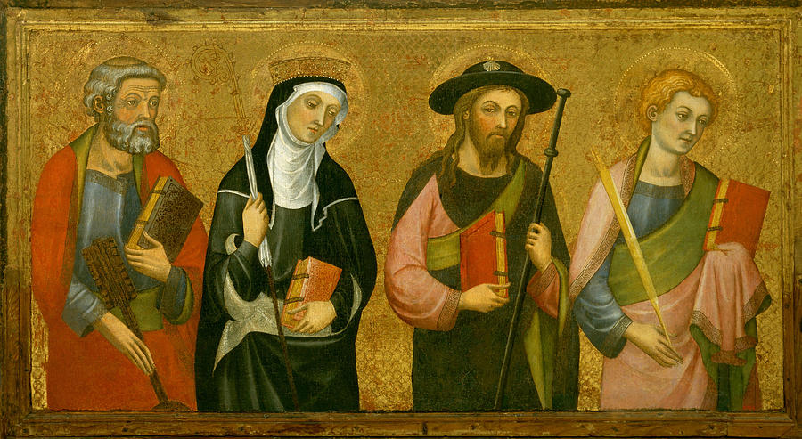 Saint Peter, Saint Claire, Saint James the Great and Saint John the Evangelist. Dated ca. 1385. Painting by Pere Serra