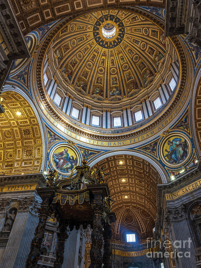 Saint Peters Basilica Dome And Tiled Frescoes Photograph