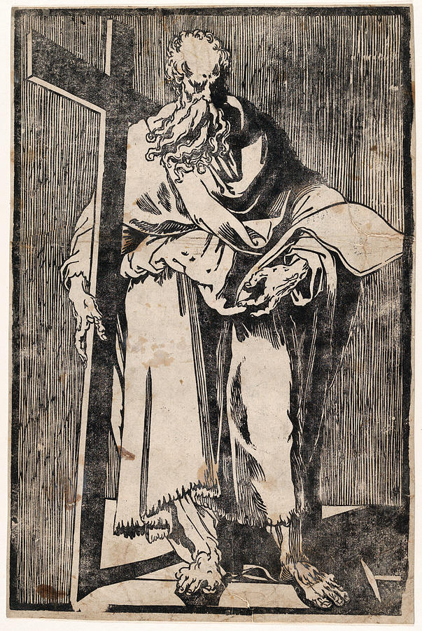 Saint Philip standing holding a book and a cross Drawing by Giuseppe Scolari
