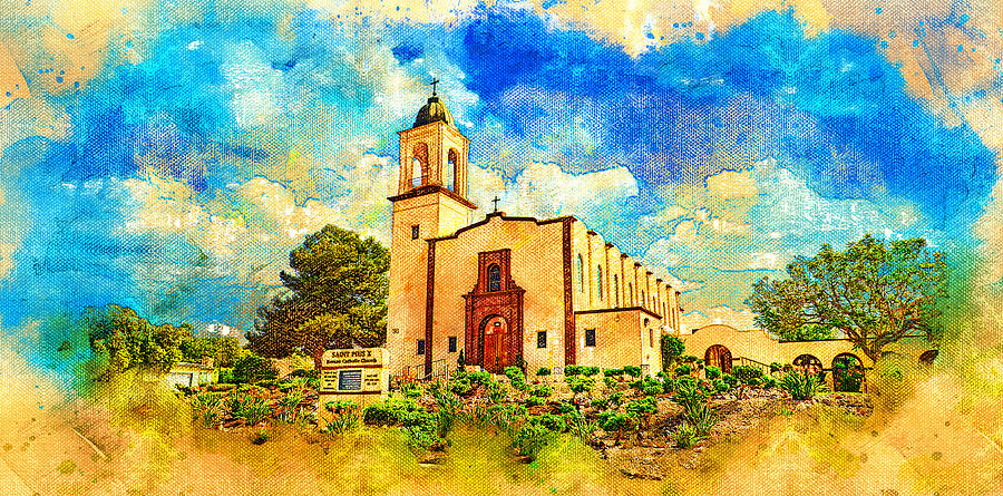 Saint Pius X Church in Chula Vista - digital painting Digital Art by Nicko Prints