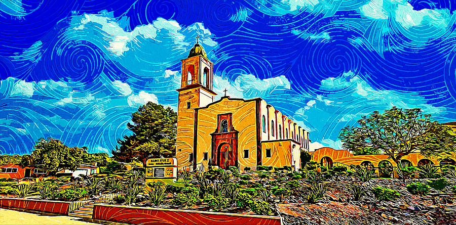 Saint Pius X Church in Chula Vista - impressionist painting Digital Art by Nicko Prints