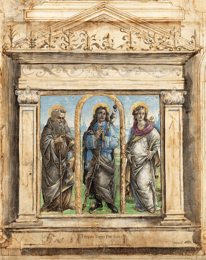 Saint Roch between Saints Anthony Abbot and Catherine of Alexandria Drawing by Raffaellino del Garbo