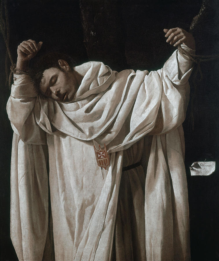 Saint Serapion, 1628, Oil on canvas, 120 x 103 cm. FRANCISCO DE ZURBARAN. SAN SERAPIO. Painting by Francisco de Zurbaran -c 1598-1664-
