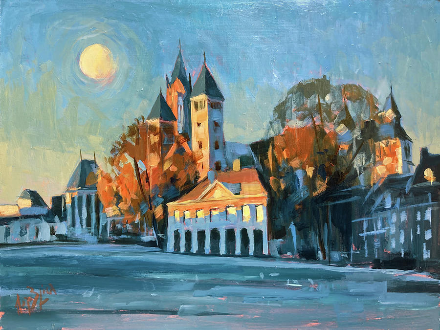 Saint Servaas Basilica in the morning Painting by Nop Briex