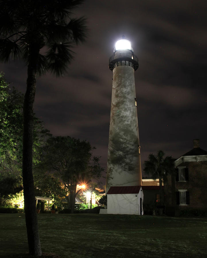 Saint Simons Island Light at Night Photograph by Bryan Nowak