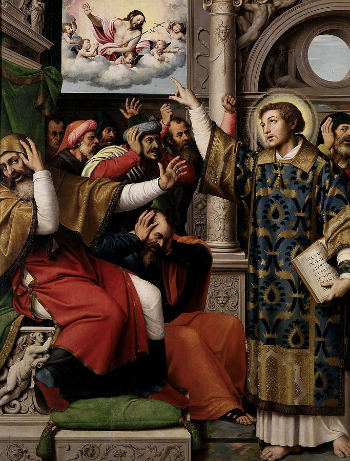 Saint Stephen Accused of Blasphemy, ca. 1562, Spanish School, Oil on panel, 16... Painting by Vicente Juan Masip -c 1507-1579- Saint Stephen Accused of Blasphemy, ca. 1562, Spanish School, Oil on panel, 16... Painting by Vicente Juan Masip -c 1507-1579-