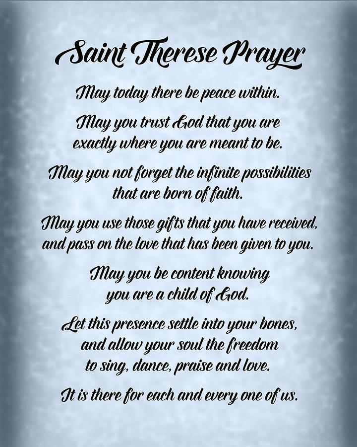 Saint Therese Prayer - Blue Grey Version Digital Art by Ginny Gaura