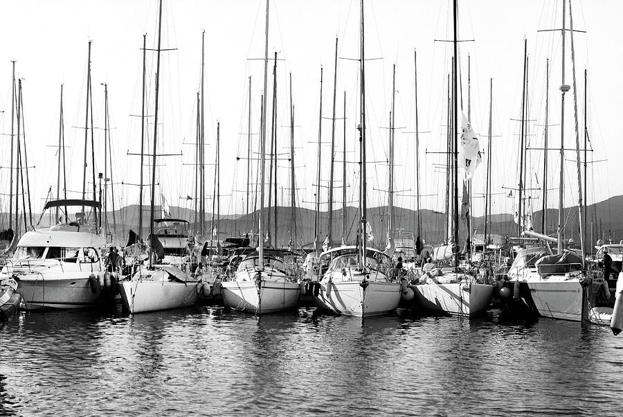 Saint-Tropez,France,marina,black and white yachts, Photograph by Severija Kirilovaite